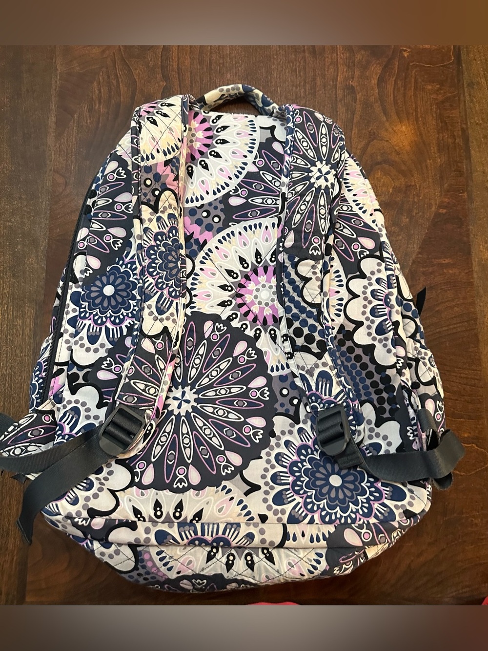 Vera Bradley Campus Quilted Floral Pattern Women's Backpack - Blue & Pink - Picture 2 of 4